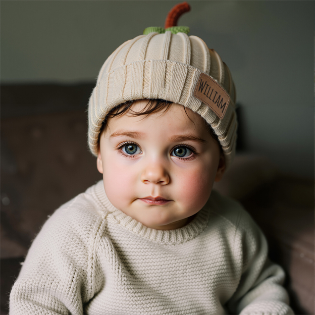 Personalized Leather Patch Pumpkin Wool Beanie | CWHalloween46