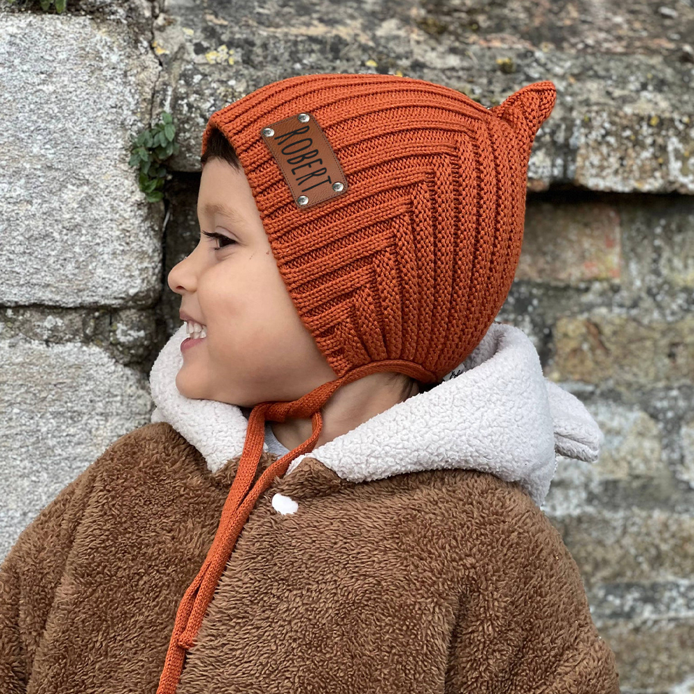 Personalized Leather Patch Knit Pixie Hats | HSKid58