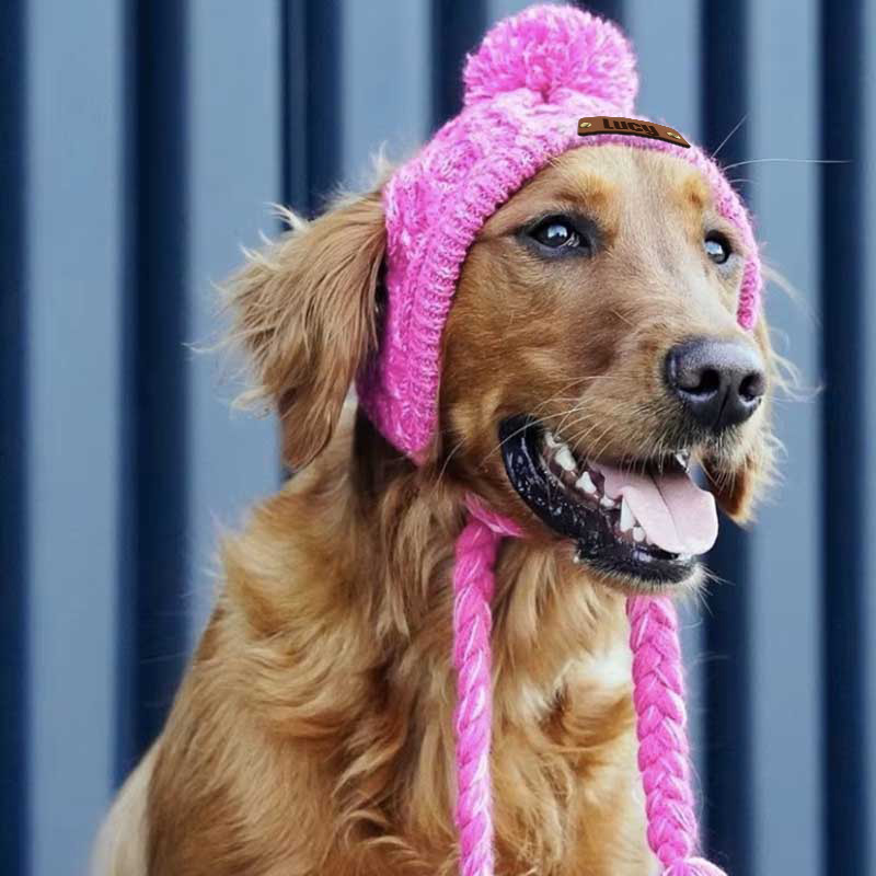 Personalized Pets Leather Patch Knitted Hat | BKPet215
