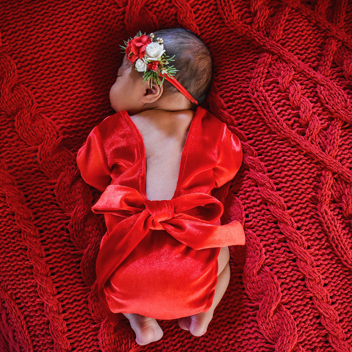 Personalized Newborn Girl Christmas Red Velvet Photo Outfit | MCGift151