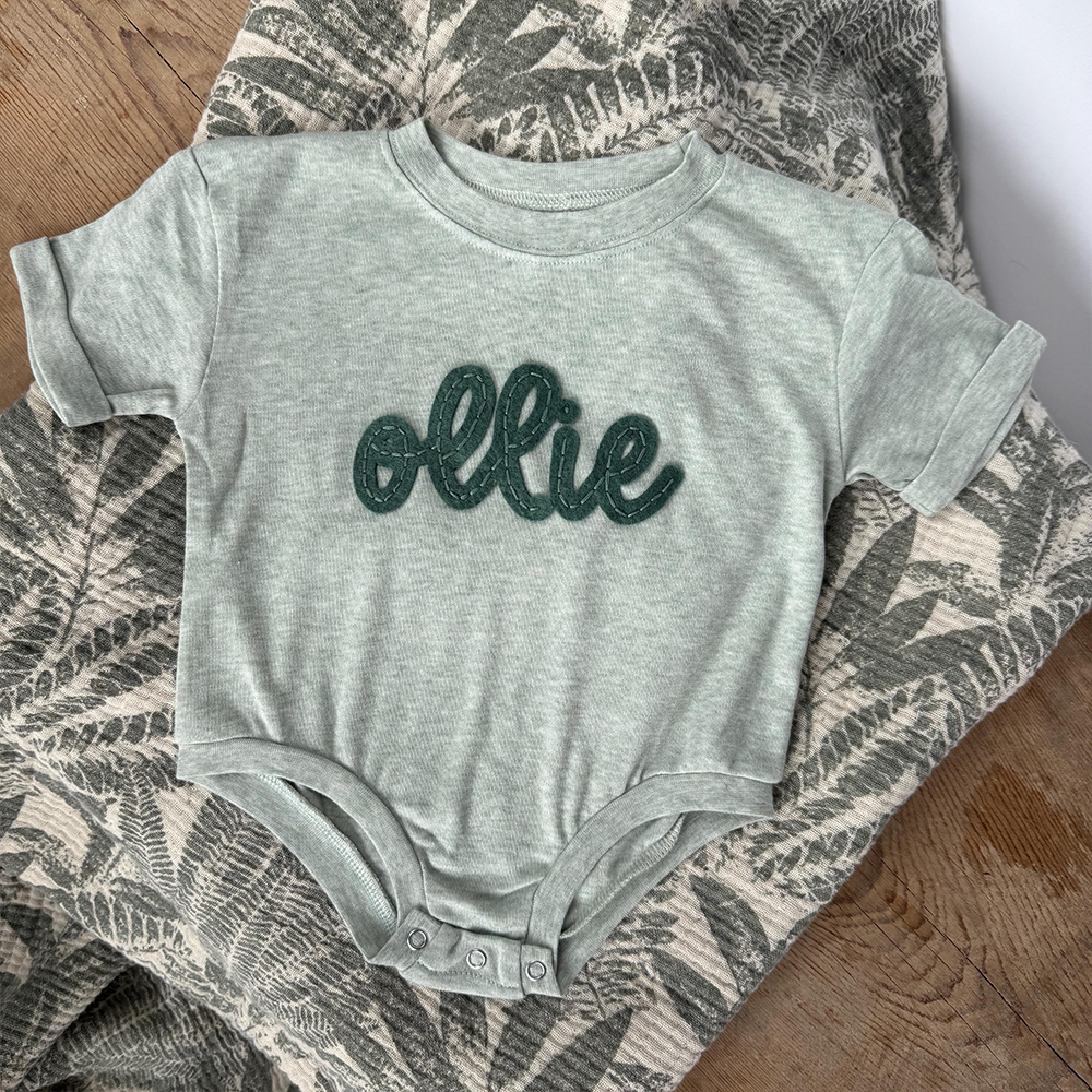 Personalized Baby Hand Embroidered Felt Romper | CWBaby301