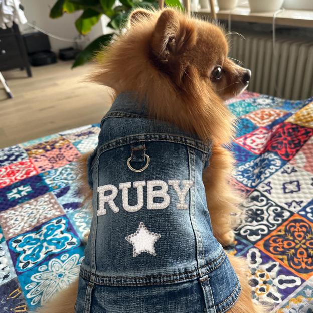 Personalized Handmade Pearl Patch Pets Denim Jacket | BKPet2602