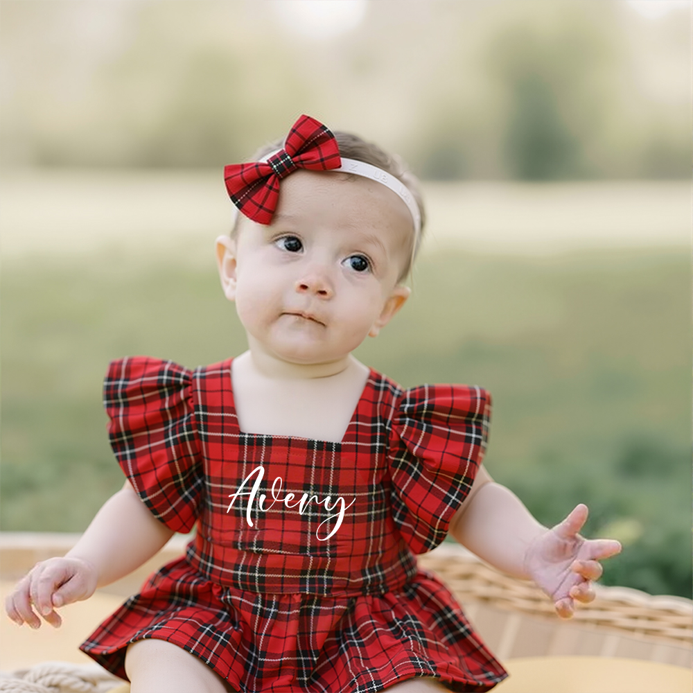 Personalized Christmas Baby Girl Plaid Dress Set | MCGift167