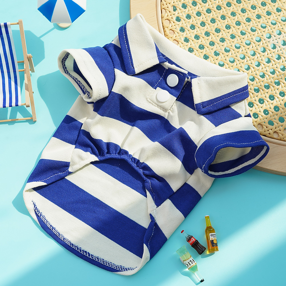 Personalized Leather Patch Pet Stripe Polo Shirt | BKPet223