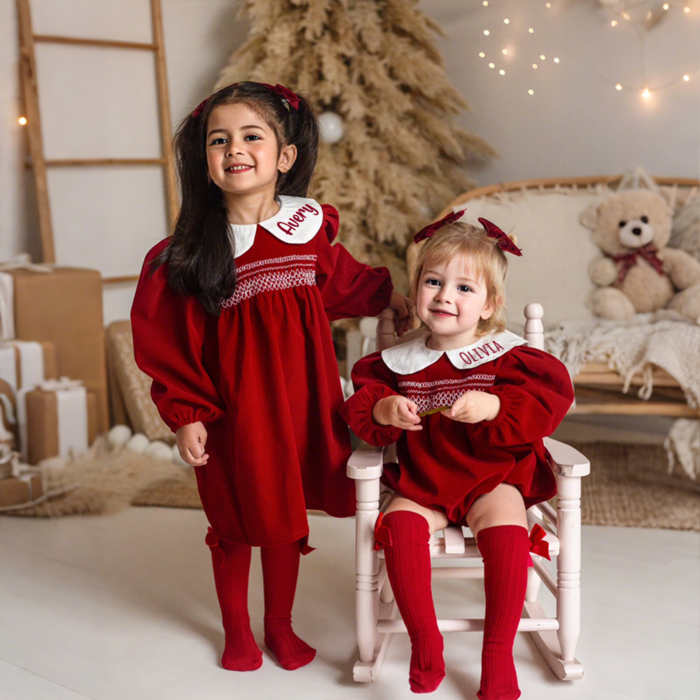 Personalized Baby Girl Plaid Long Sleeve Dress | CWBaby310