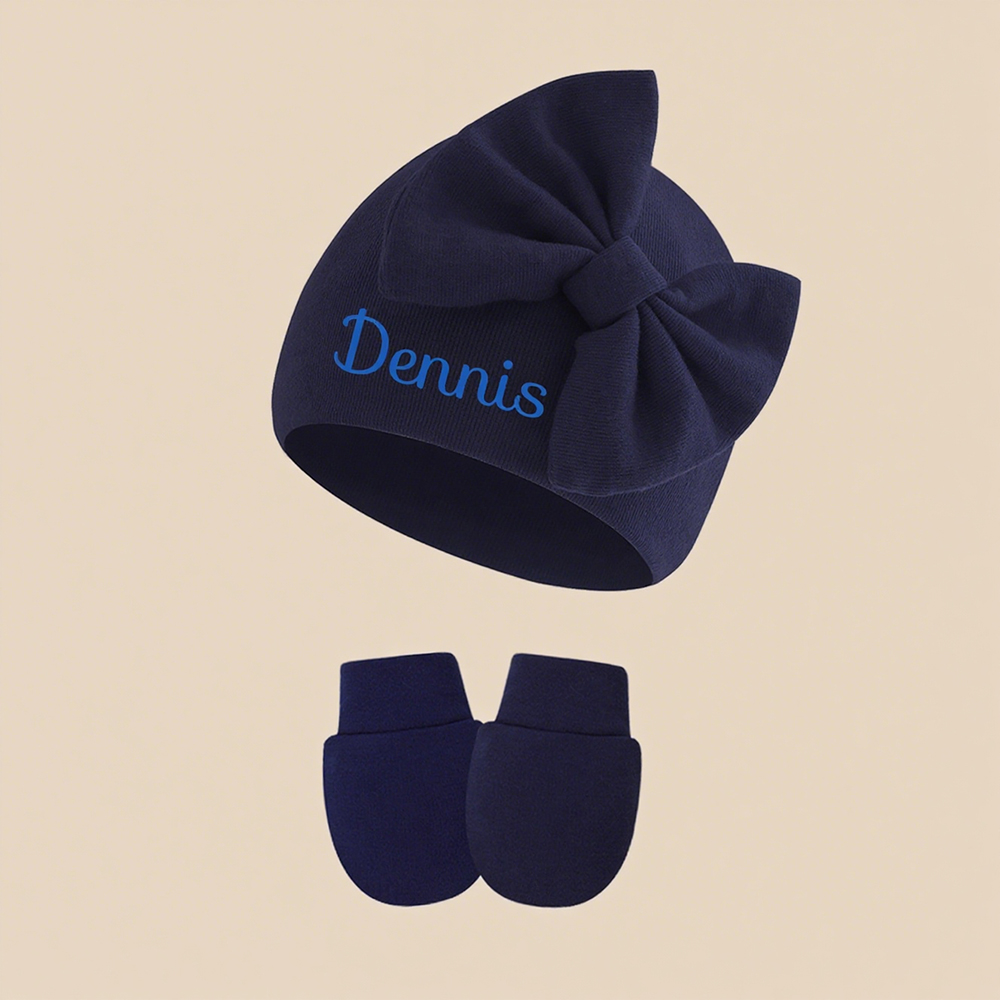 Personalized Newborn Coming Home Bow Beanie And Gloves Set | HSKid62