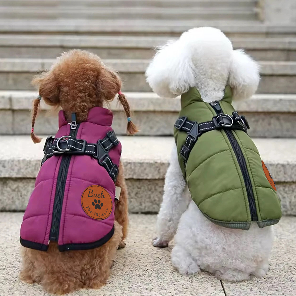 Personalized Round Leather Patch Pets Puffer Jacket | BKPet245