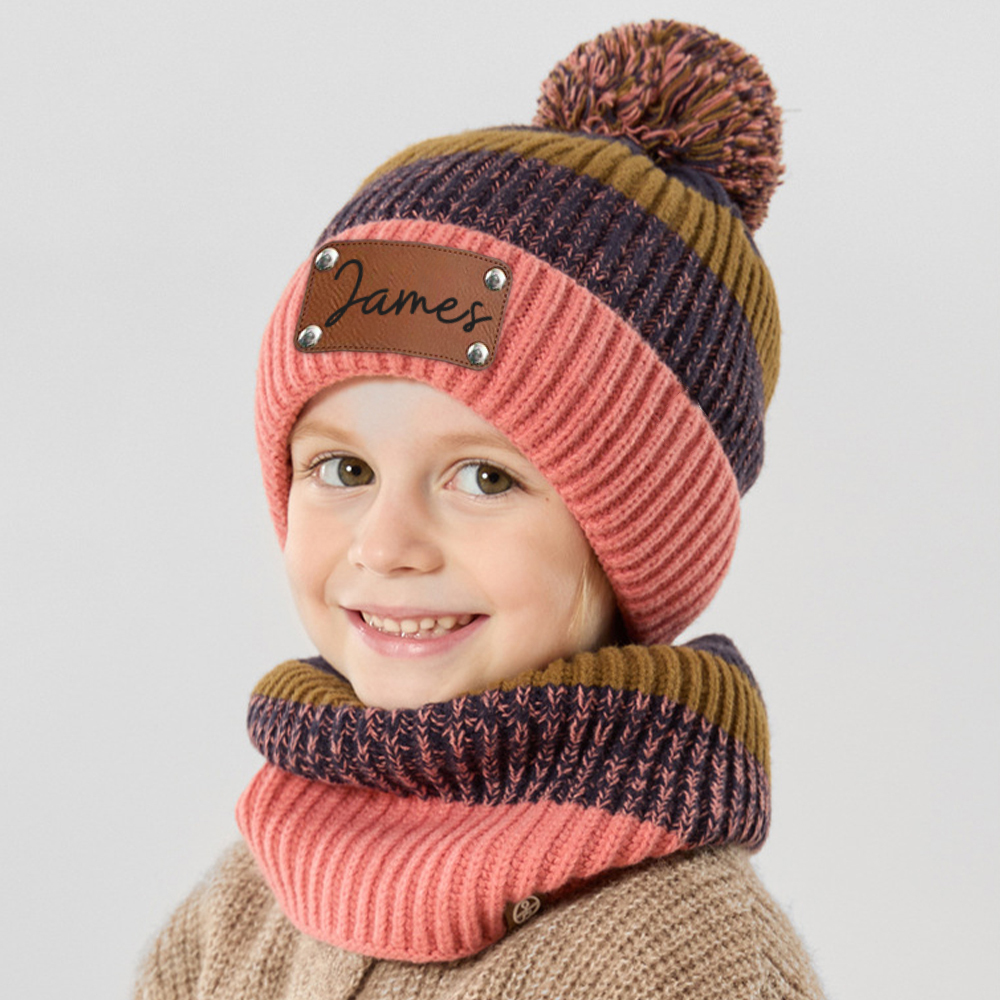 Personalized Embroidery Kid Pom Pom Hat and Scarf for Comfort & Unique