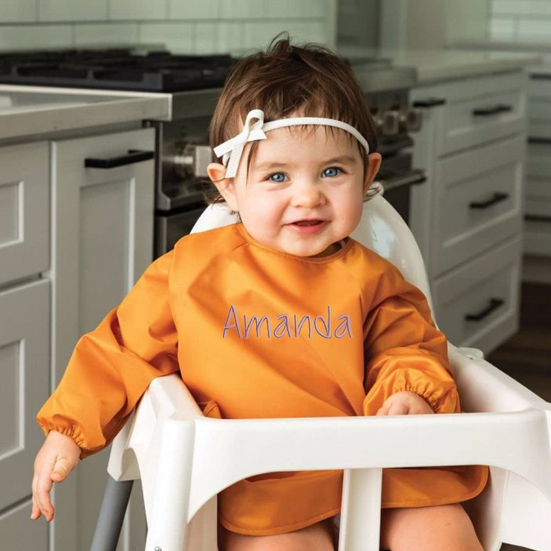 Personalised Embroidery Baby Long Sleeve Waterproof Color Bib  | CWBaby61