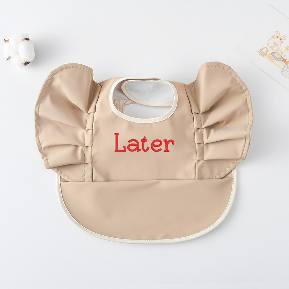 Personalised Embroidery Baby Ruffle Waterproof Color Bib  | CWBaby62