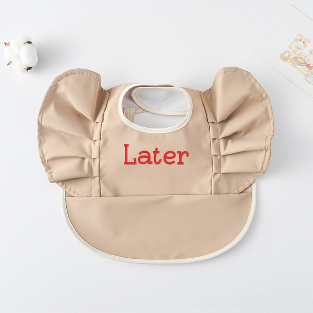 Personalised Embroidery Baby Ruffle Waterproof Color Bib  | CWBaby62