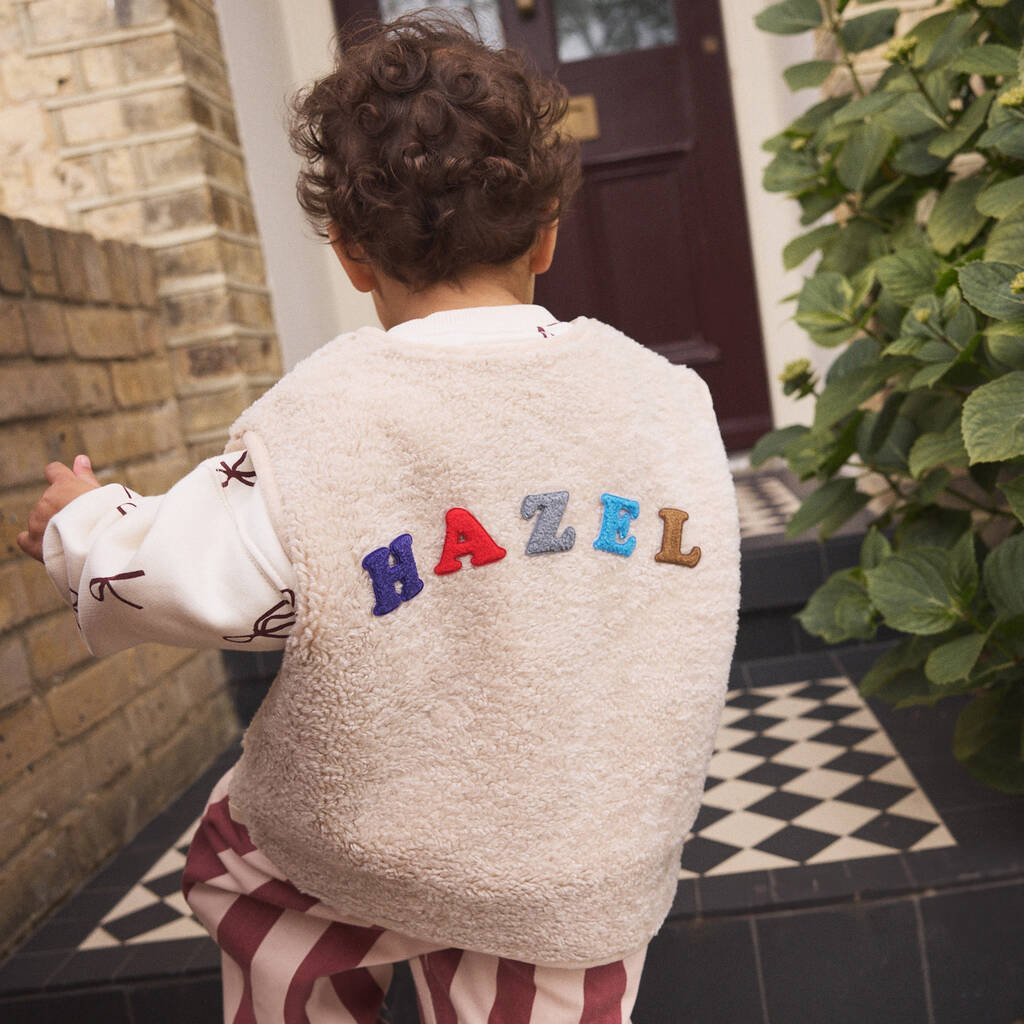 Personalized Colorful Letter Patch Toddler Sherpa Fleece Vest | CWBaby339