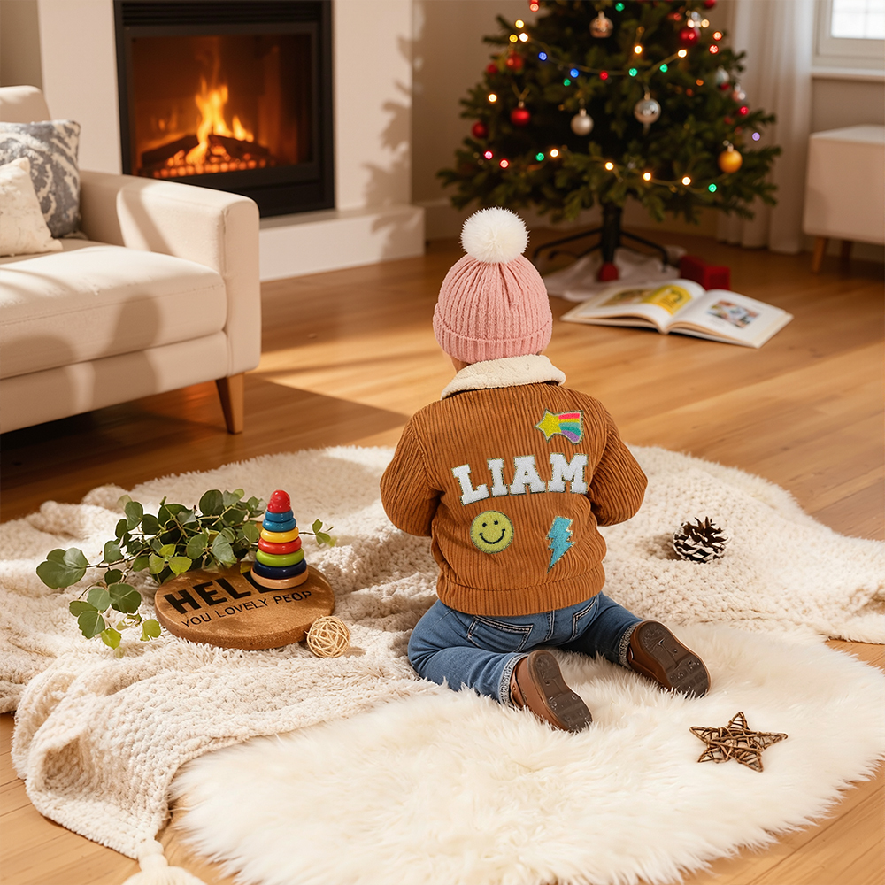 Personalized Chenille Patch Baby Corduroy Sherpa Jacket | CWBaby346