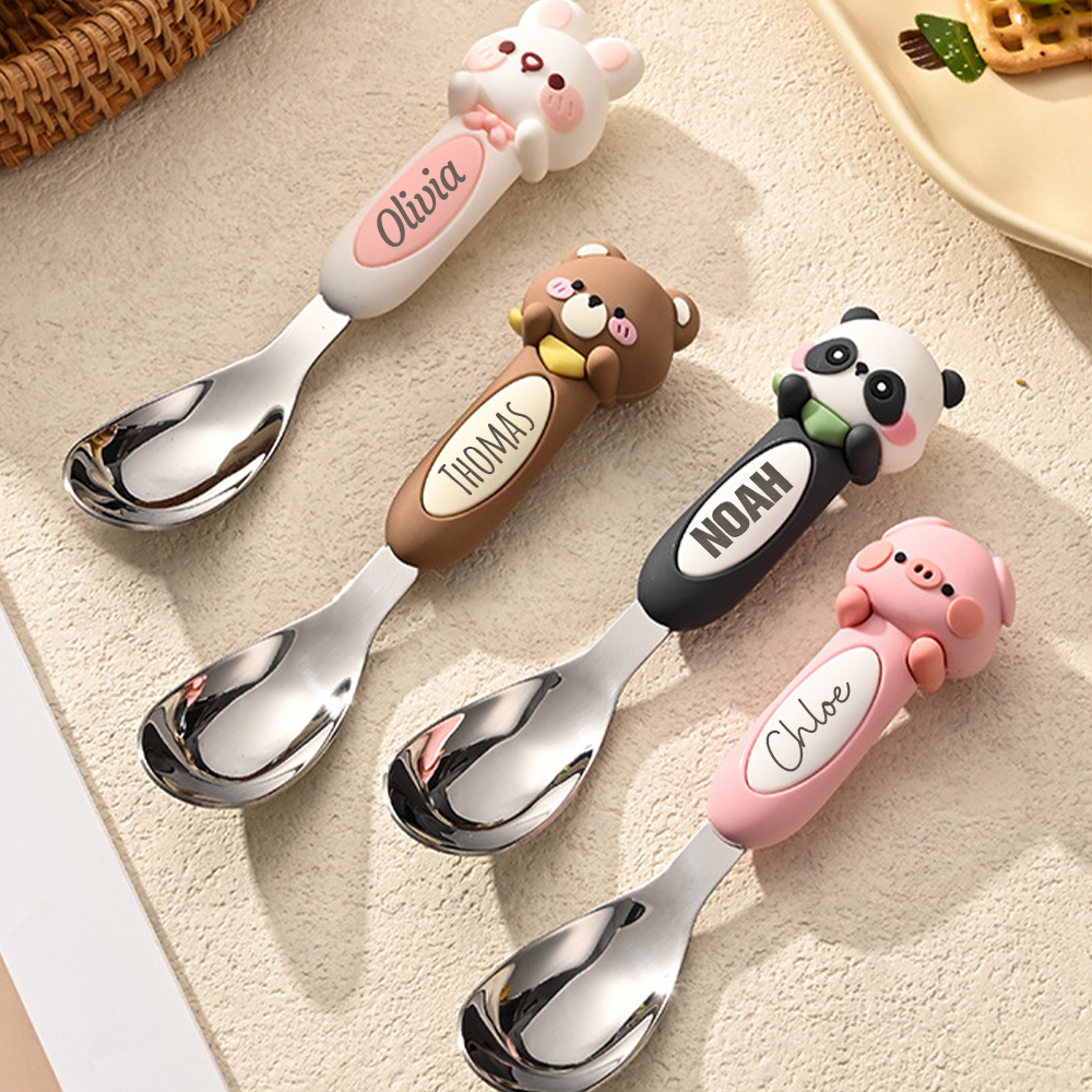 Personalised Baby Stainless Steel Animal Cartoon Feeding Spoon | CWBaby354