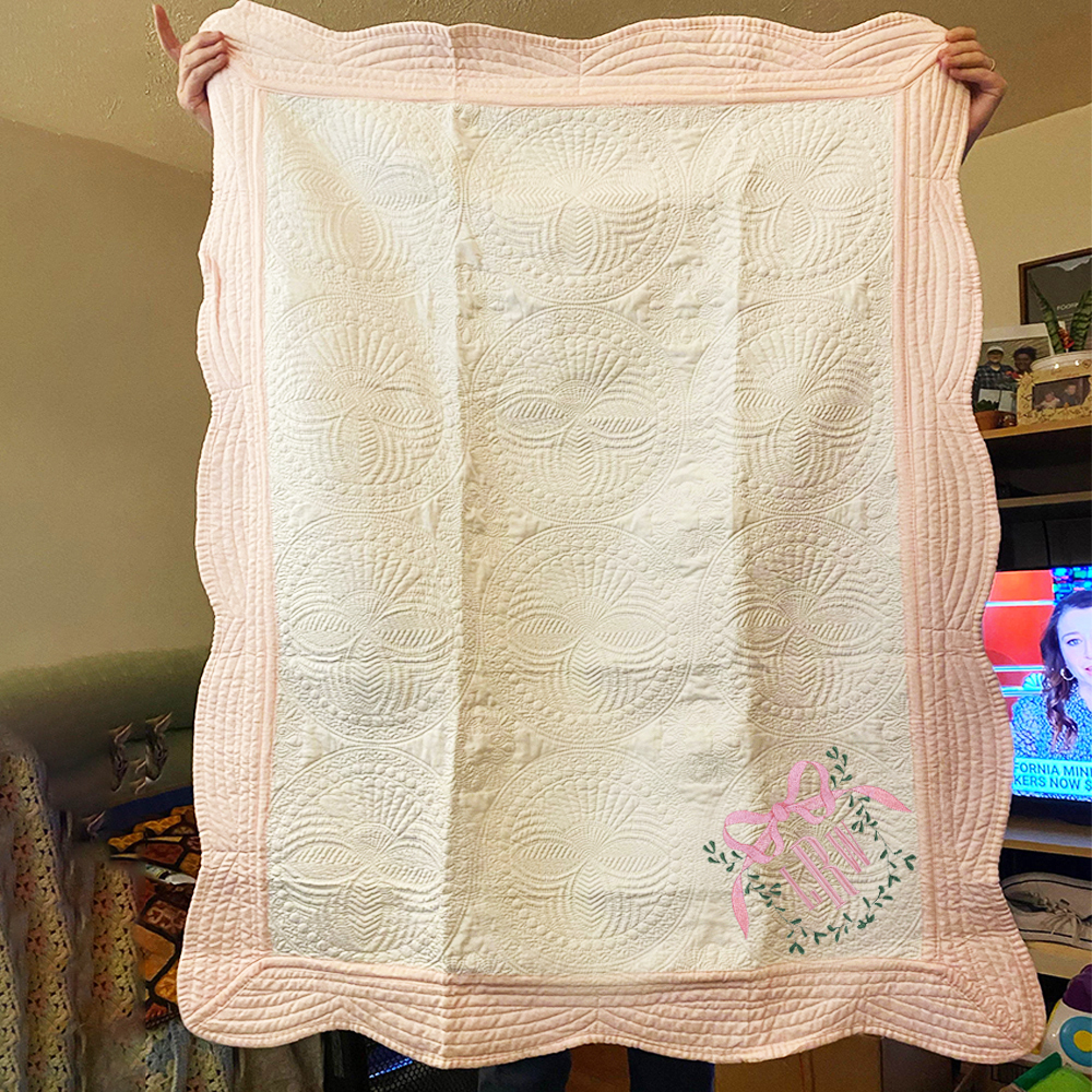 Personalized Embroidered Bow Monogram Knit Blanket for Comfort & Unique | CWBaby63