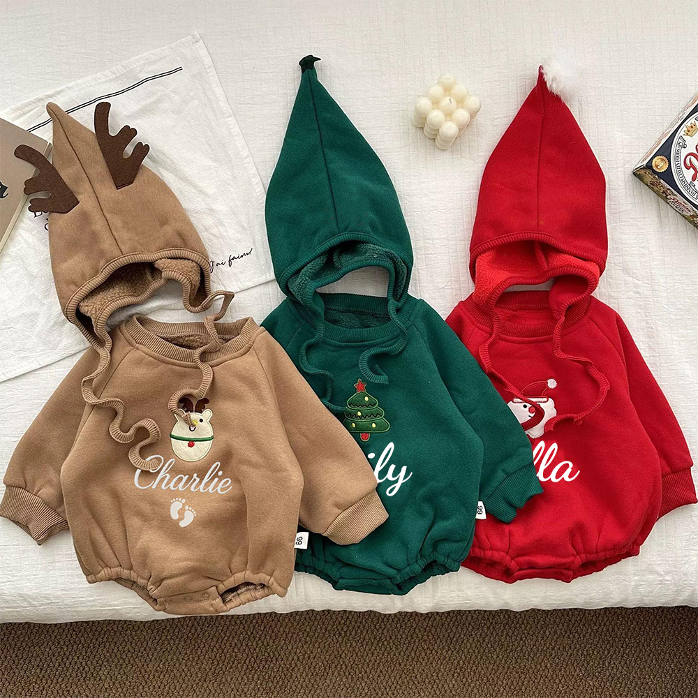 Personalized Baby Christmas Extram-warm Short Plush Outfit Set | MCGift363