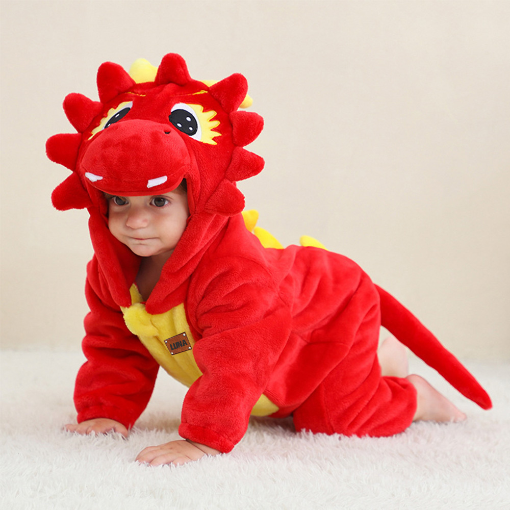 Personalized Leather Patch Baby Animal Romper | CWBaby362