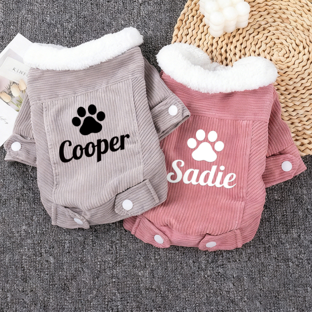 Personalized Pet Winter Warm Corduroy Sherpa Jacket | BKPet290