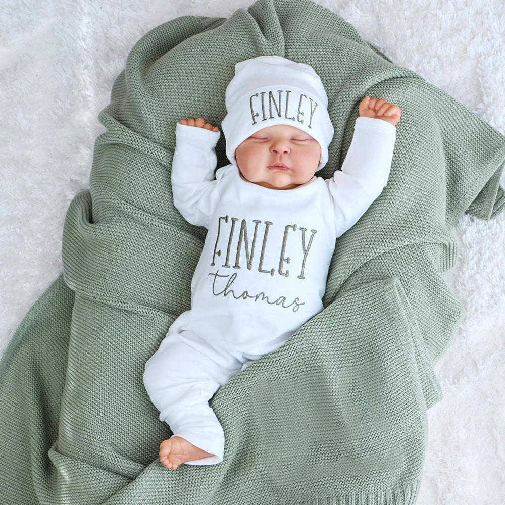 Personalized Embroidery Baby Coming Home Romper and Hat Set | CWBaby379