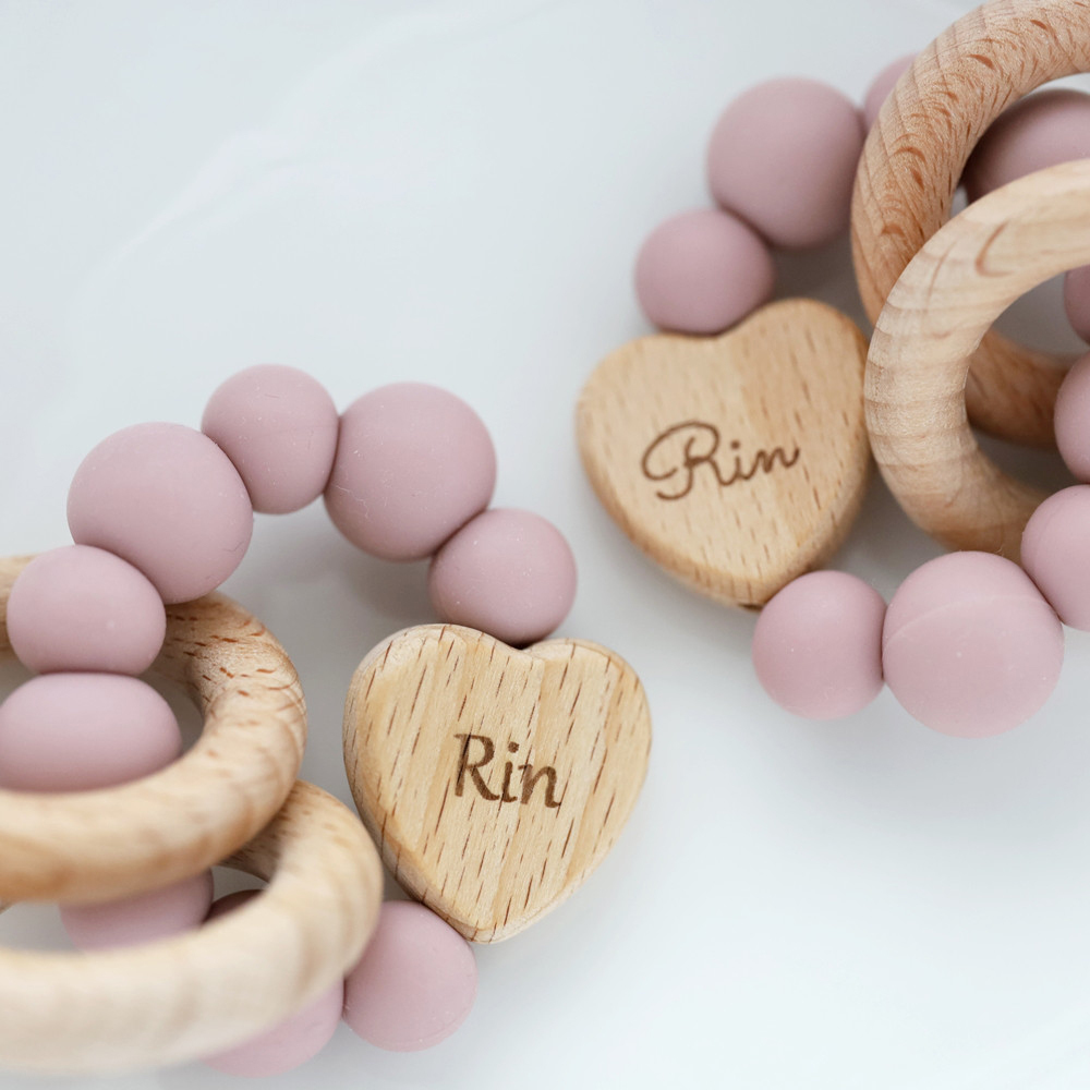 Personalized Baby Sensory Silicone Wooden Toy Ring | CWToy169