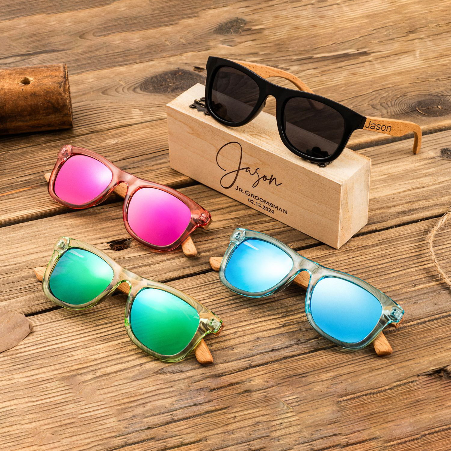 Personalized Kid Sunglasses with Wood Box | CWBeach110