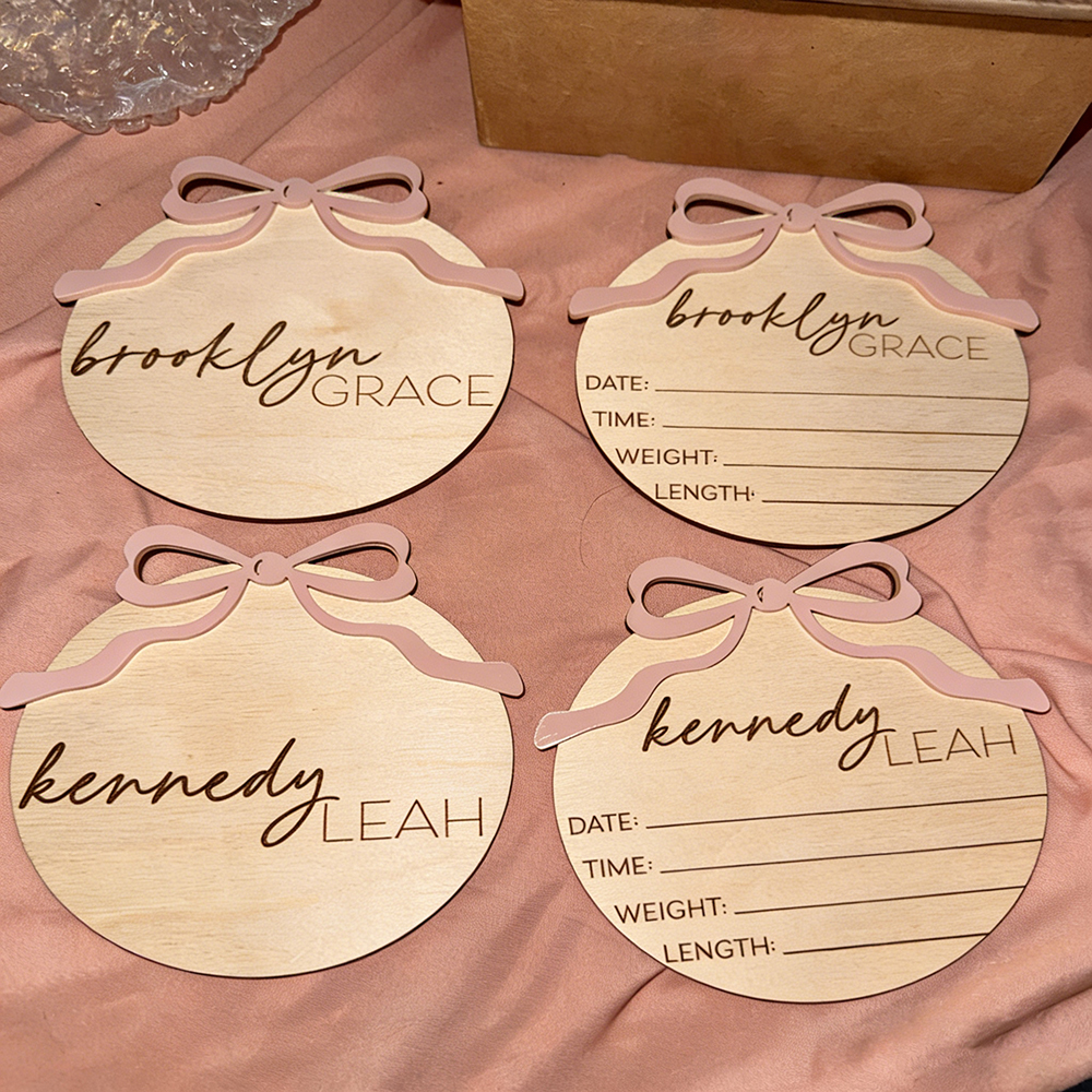 Personalized Wooden Baby Girl Birth Announcement Plate | CWBaby431