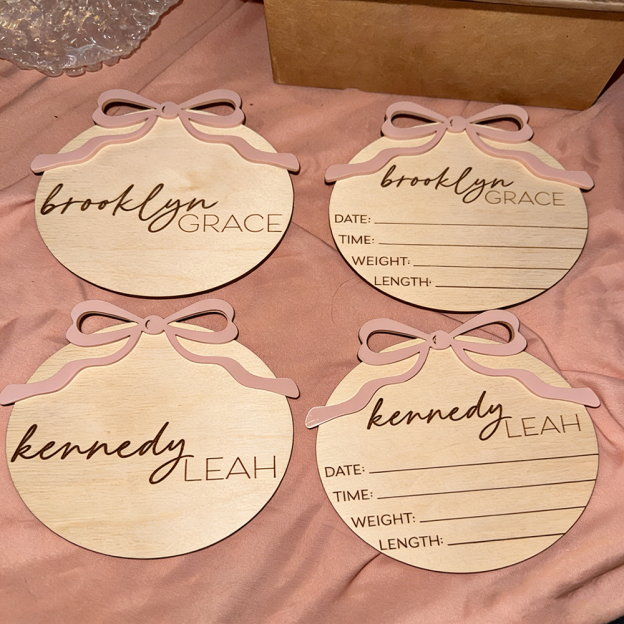 Personalized Wooden Baby Girl Birth Announcement Plate | CWBaby431