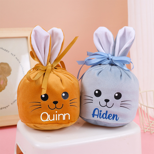 Personalized Easter Smiley Bunny Velvet Basket | CWEaster92