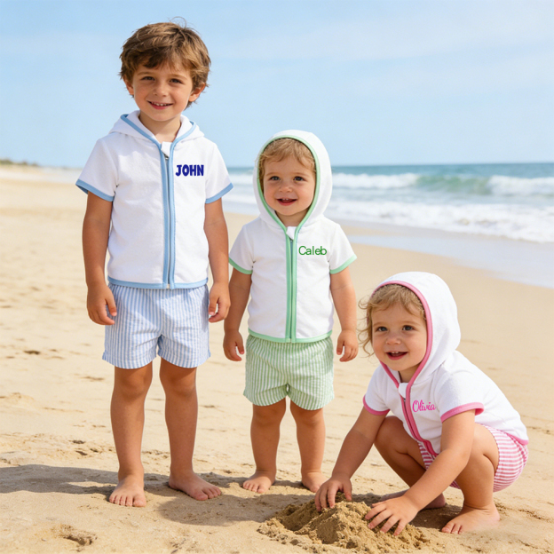 Personalized Kid Swim Cover up Hooded Robe Zippered Outfit | CWBaby459