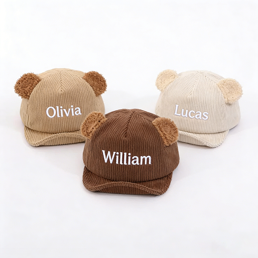 Personalized Embroidered Corduroy Bear Ears Baby Baseball Cap | HSKid84