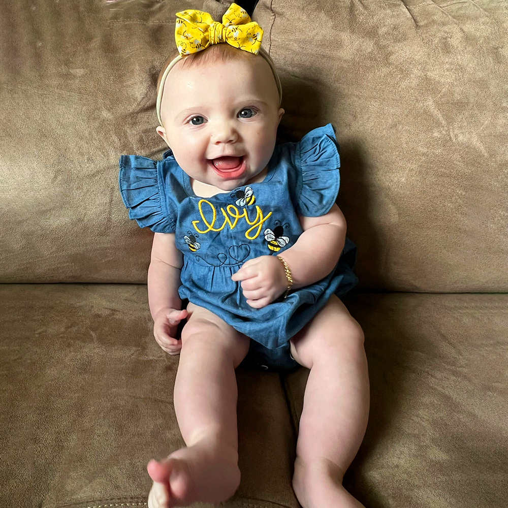 Personalized Baby Adorable BEE Denim Bubble Romper | CWBaby463