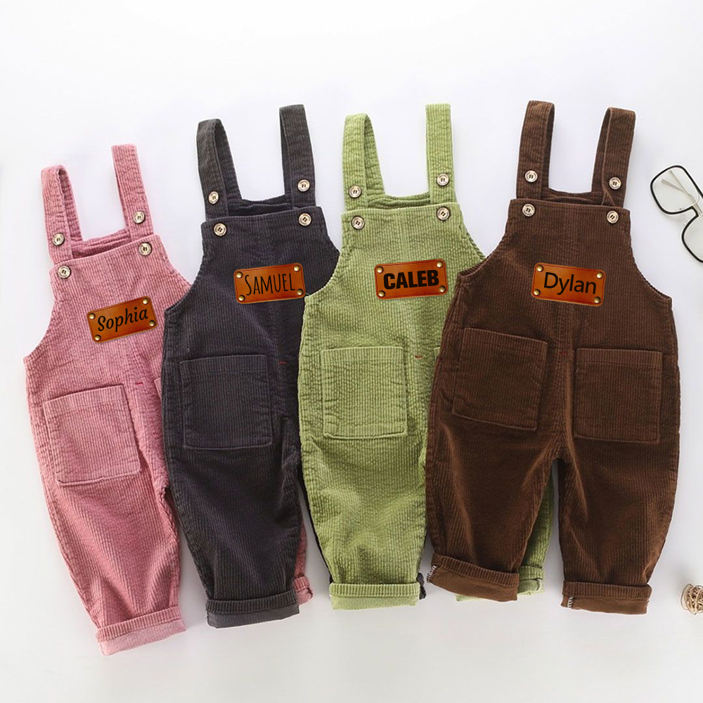 Personalized Leather Patch Corduroy Baby Suspenders Overalls | CWBaby468