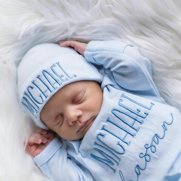 Personalized Embroidery Baby Coming Home Romper and Hat Set | CWBaby472