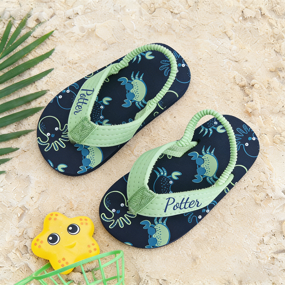 Personalized Kid summer Beach Flip Flops with Elastic Heel Strap | CWBaby474
