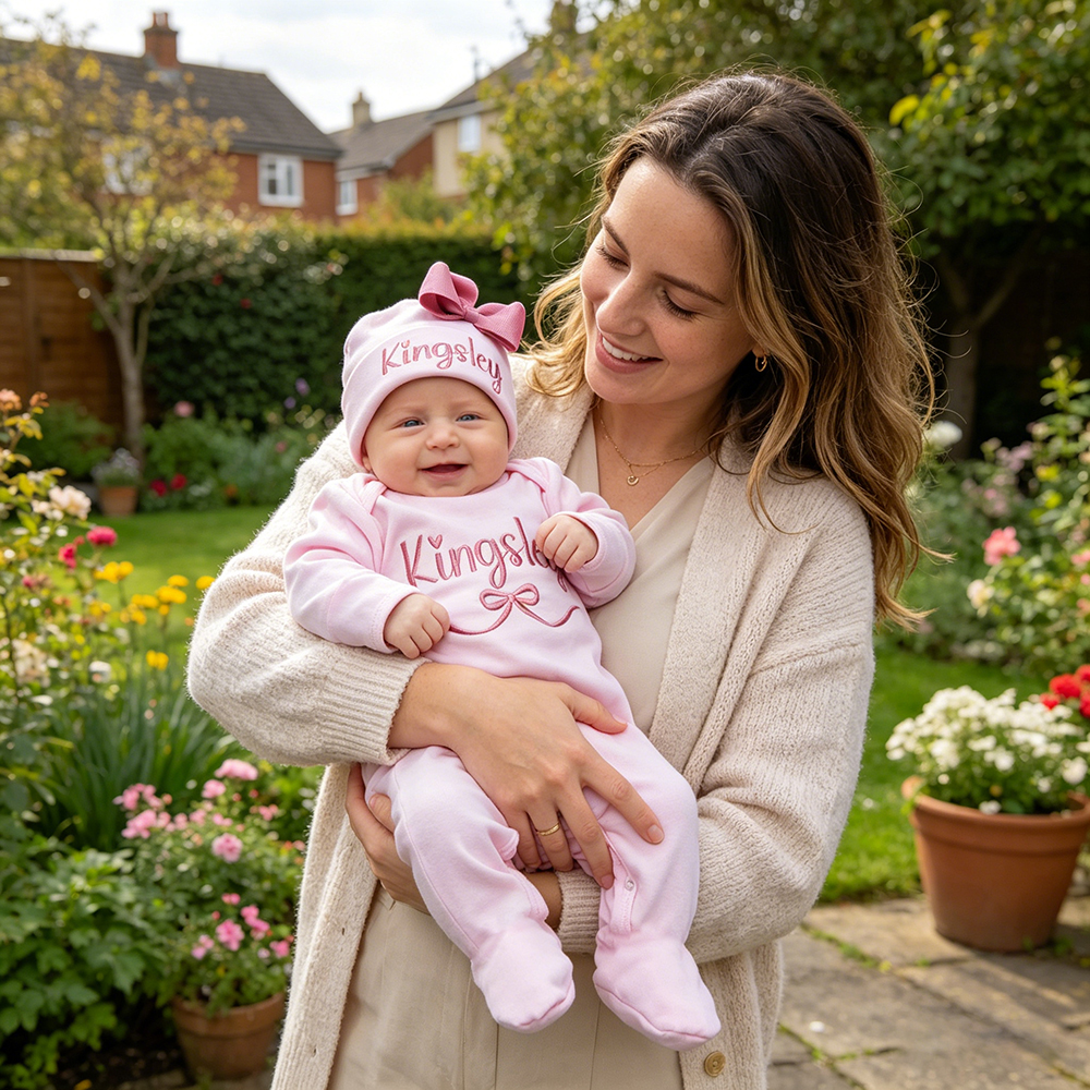 Personalized Embroidery Baby Girl Coming Home Romper and Hat Set | CWBaby482