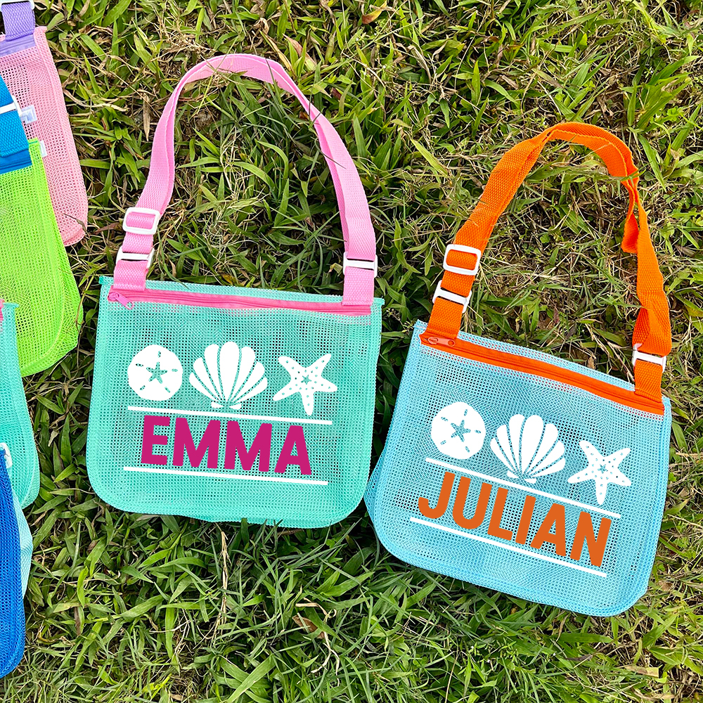 Personalized Seashell Zipper Mesh Beach Bag | CWBeach0102