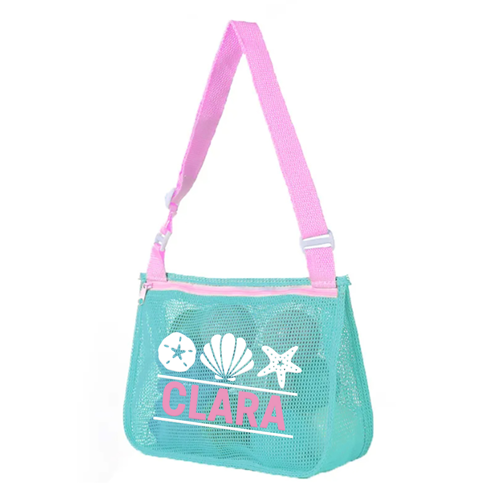 Personalized Seashell Zipper Mesh Beach Bag | CWBeach0102