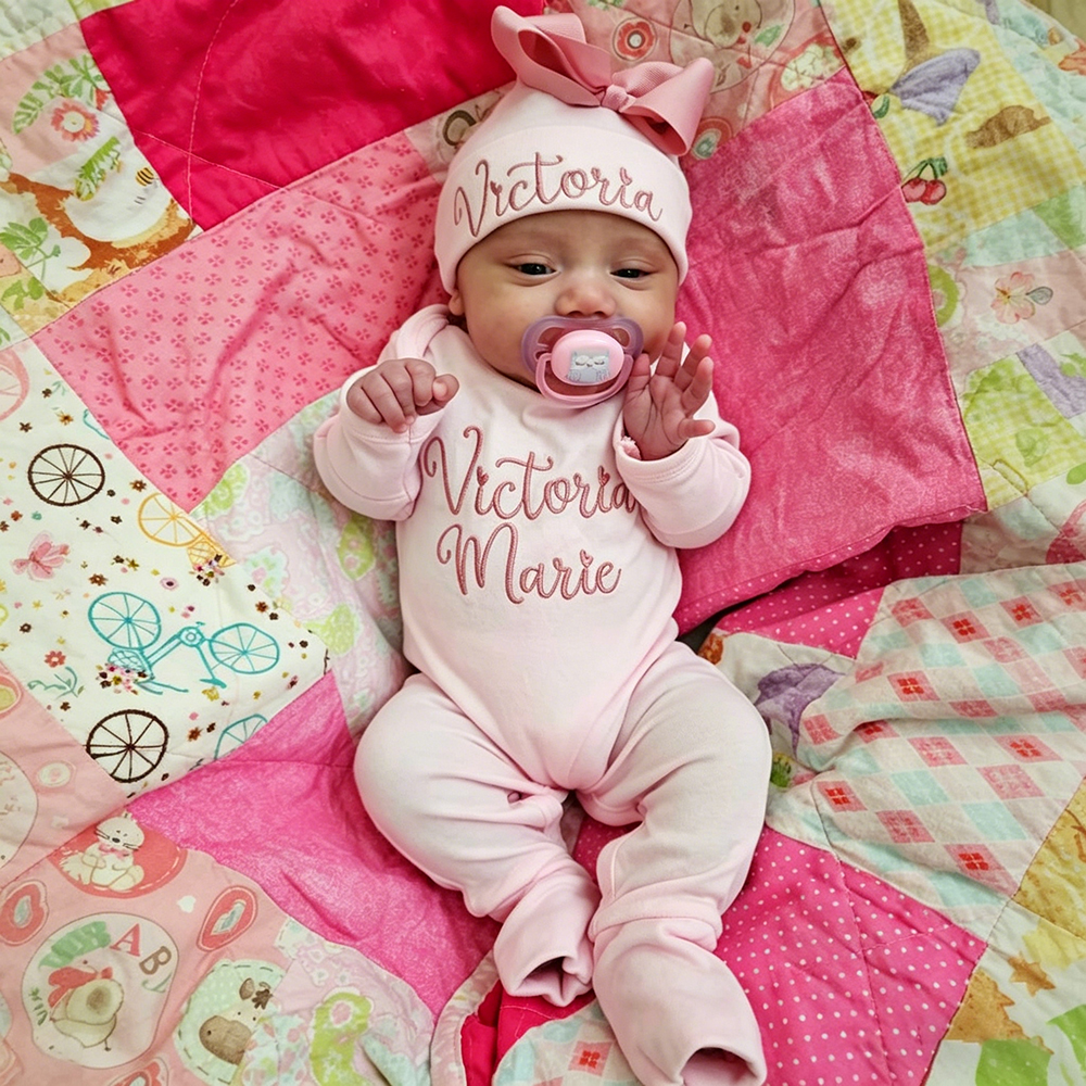 Personalized Embroidery Baby Girl Coming Home Romper and Hat Set | CWBaby488