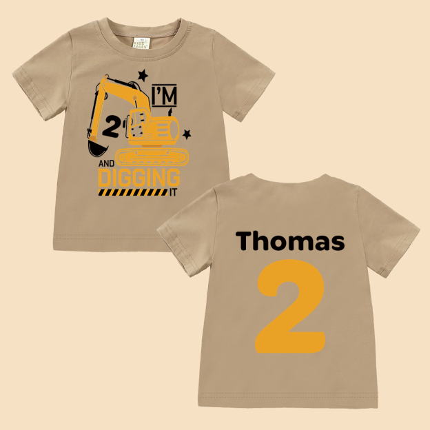 Personalized Construction Digging It Truck Birthday T-Shirt | inBirth26