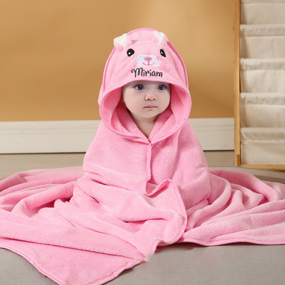 Personalized Embroidered Baby Animal Hooded Towel  | CWBaby502