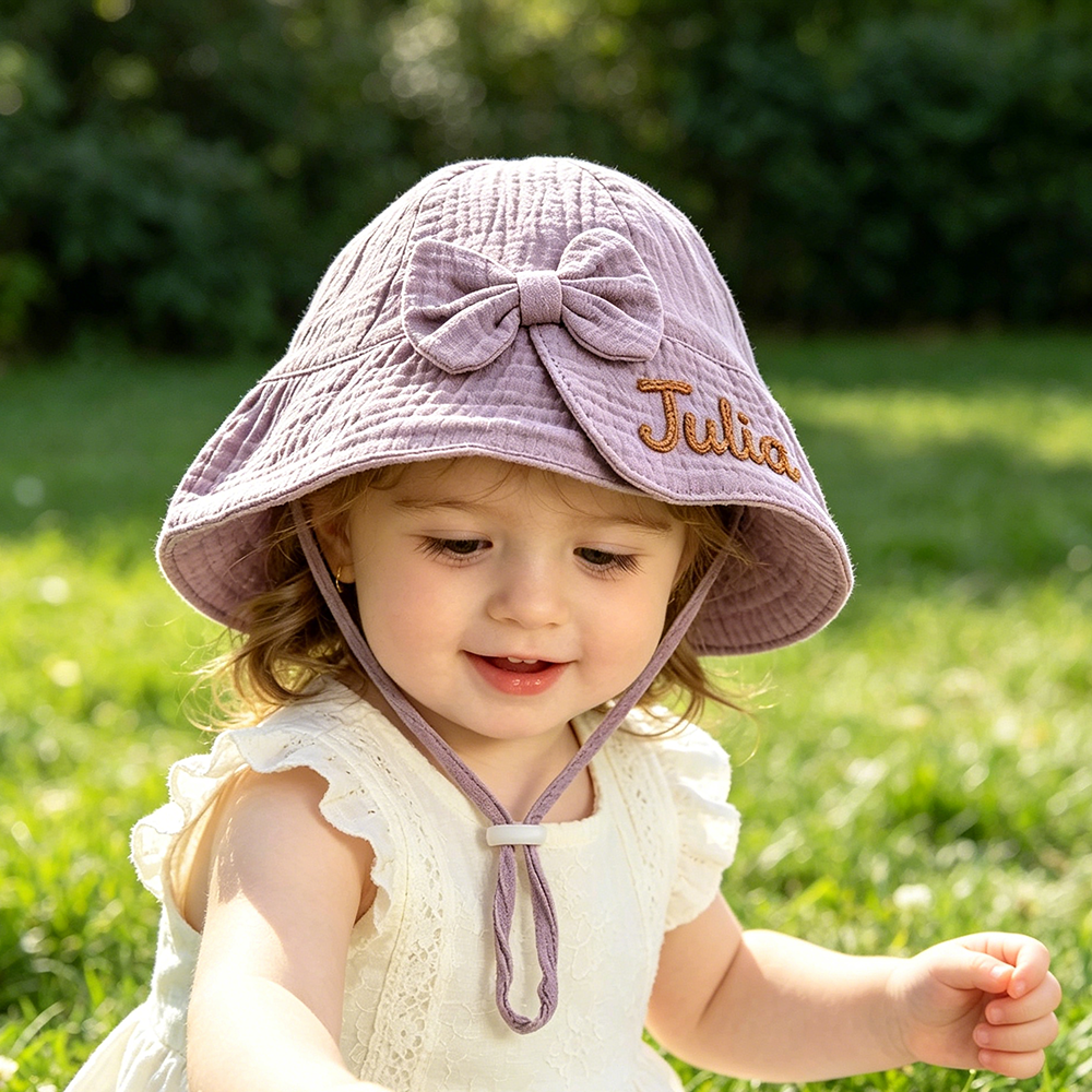 Personalized Hand Embroidered Baby Summer Bow Hat | CWBeach247