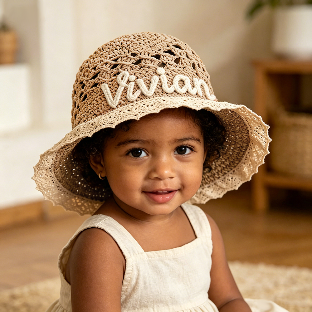 Personalized Hand Embroidered Crochet Straw Sun Hat | CWBeach248