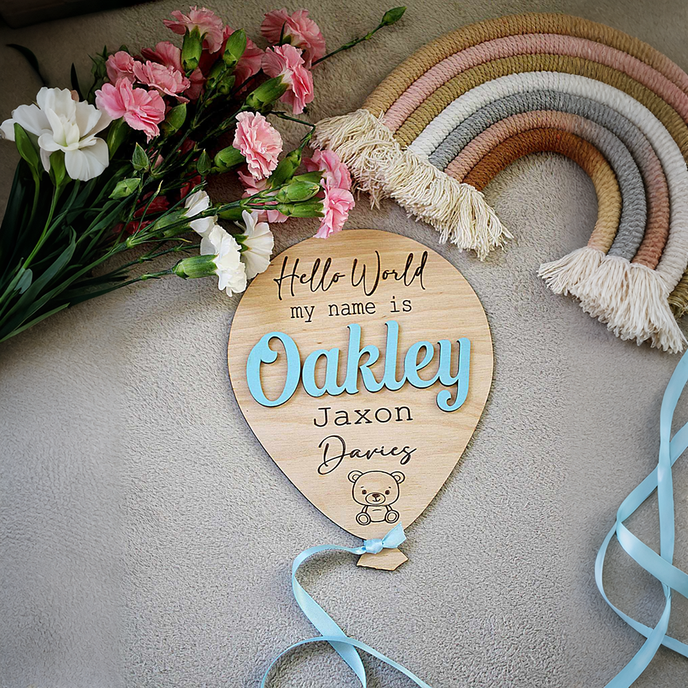 Personalized Baby Hello World Announcement Balloon Plaque | CWBaby501