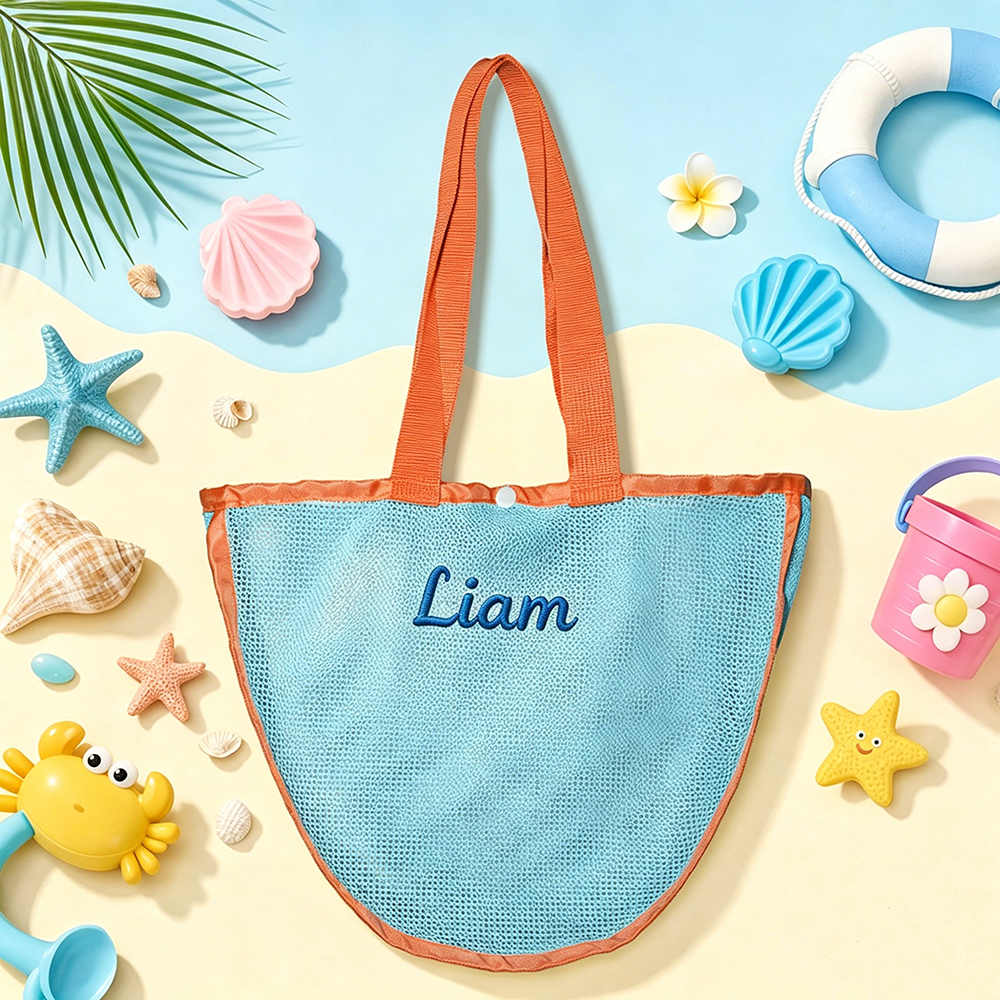 Personalized Embroidered Seashell Zipper Mesh Beach Bag | CWBeach249
