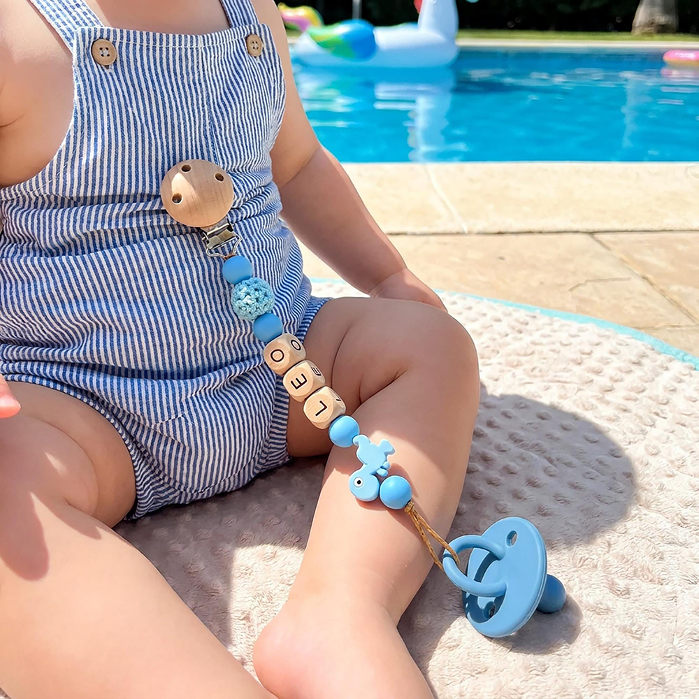 Personalized Baby Wooden Dinosaur Pacifier Clip | CWToy192