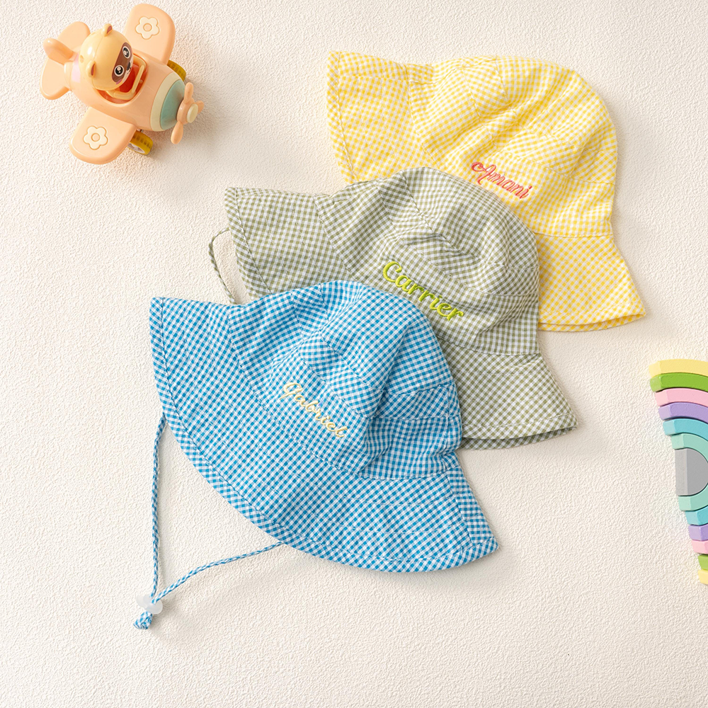 Personalized Embroidery Colourful Gingham Kids Bucket Hat | CWBeach250