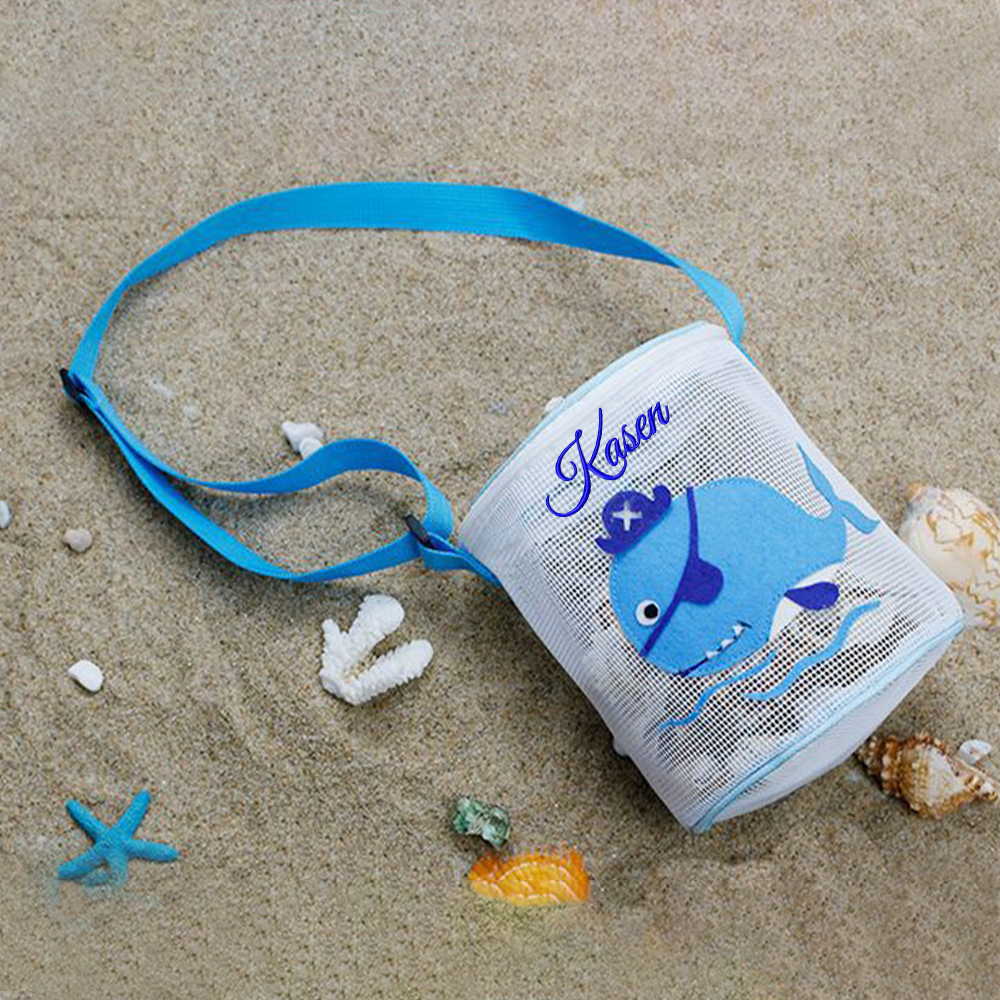 Personalized Embroidery Ocean Seashell Zipper Mesh Beach Bucket | CWBeach115