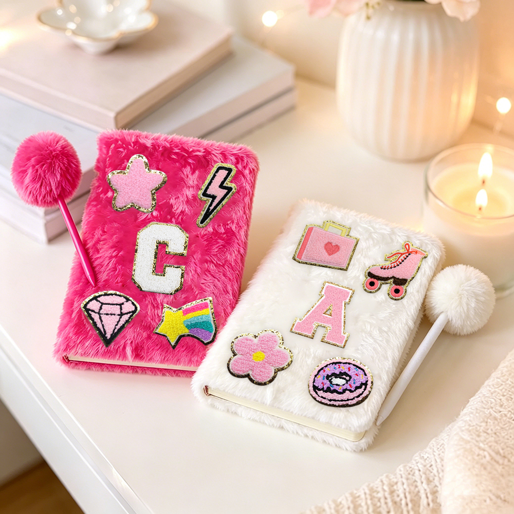 Personalized Hand Embroidery Fluffy Journal with Pom Pom Pen | CWGift75