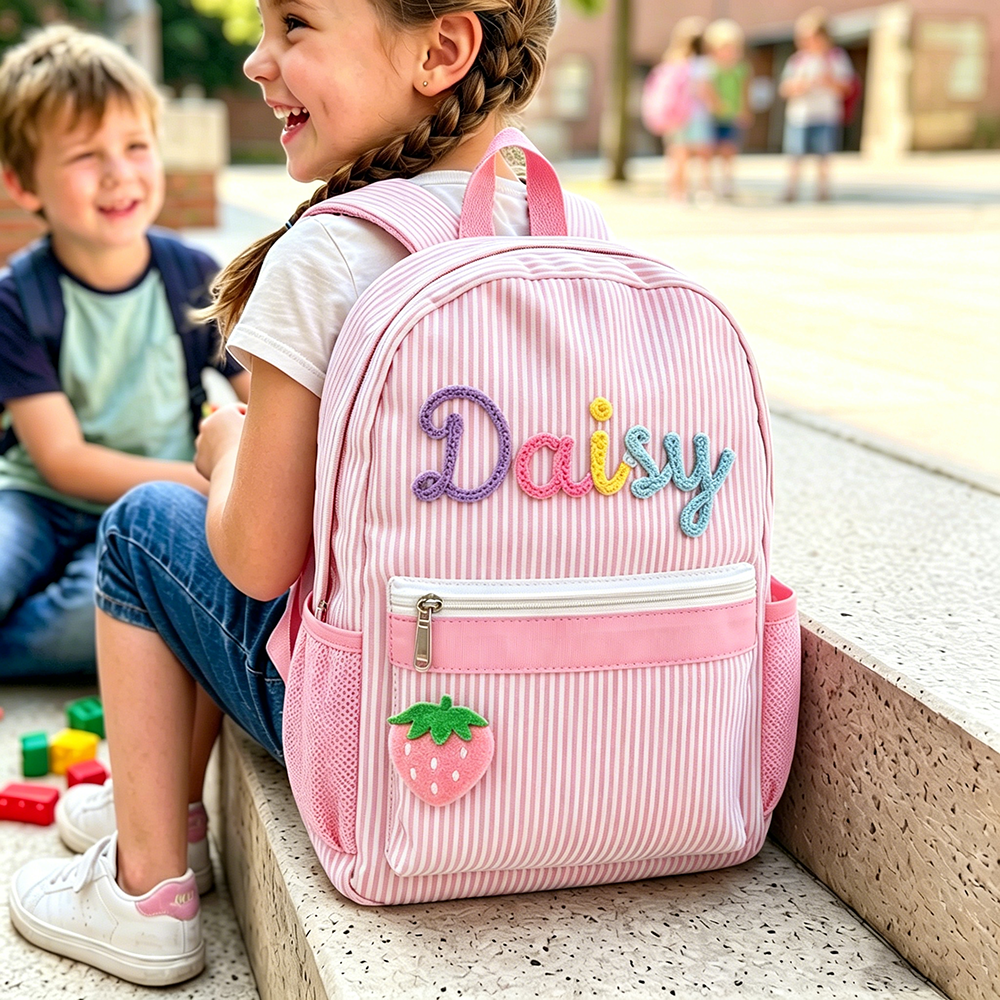 Personalized Kids Stripe Seersucker School Backpack | CWPack369