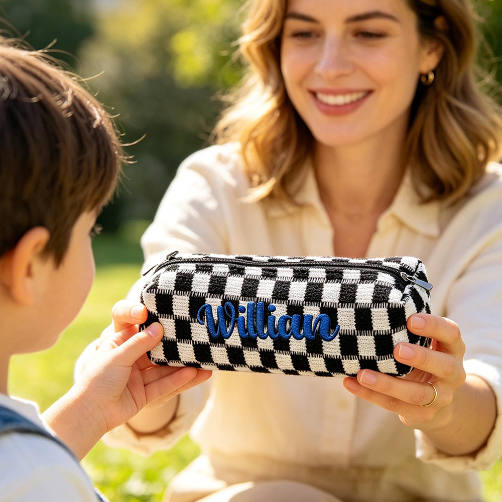 Personalized Embroidered Kids Colorful Gingham Pencil Case | CWPack372